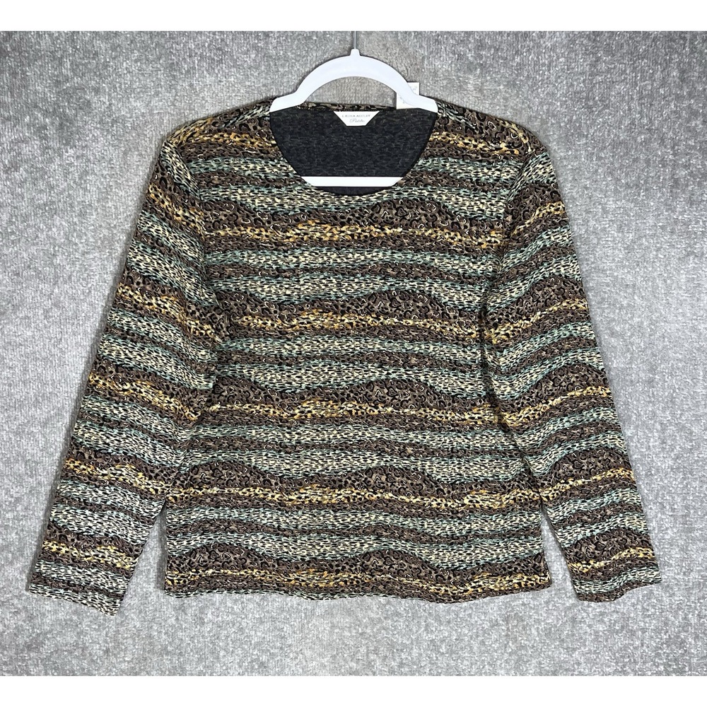 Laura Ashley Petite Top Womens Sz LP Brown Gold Animal Print Long Sleeve Y2K VTG